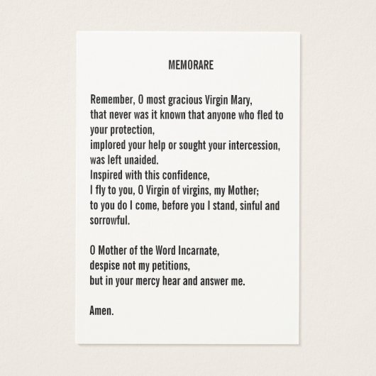 Our Lady Rosary Lourdes Memorare Prayer Holy Card (Back)