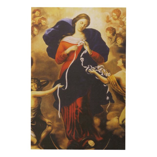 Our Lady Undoer of Knots. Wood Wall Decor (Front)