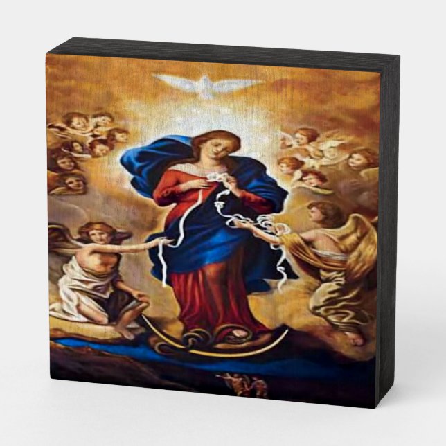 Our Lady Undoer of Knots Wooden Box Sign (Angled Horizontal)