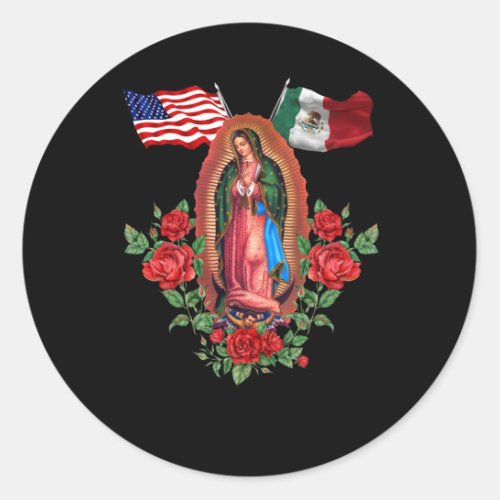 Our Lady Virgen De Guadalupe Mexican American Flag Classic Round Sticker
