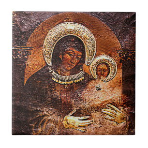 Our Lady Virgin Mary and Jesus Painted by St Luke Ceramic Tile