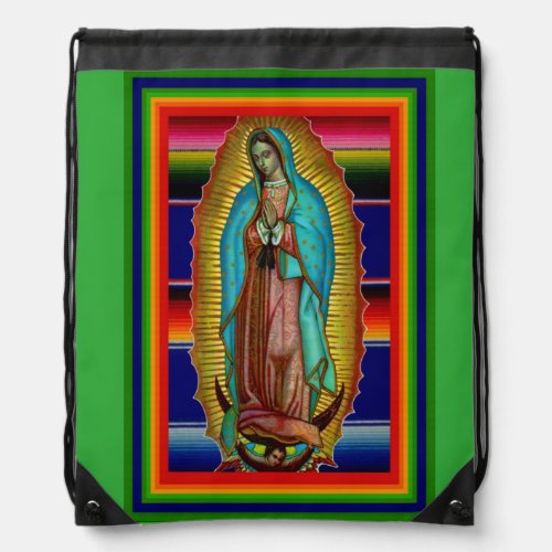 Our Lady Virgin Mary Guadalupe Zarape Back Pack Drawstring Bag