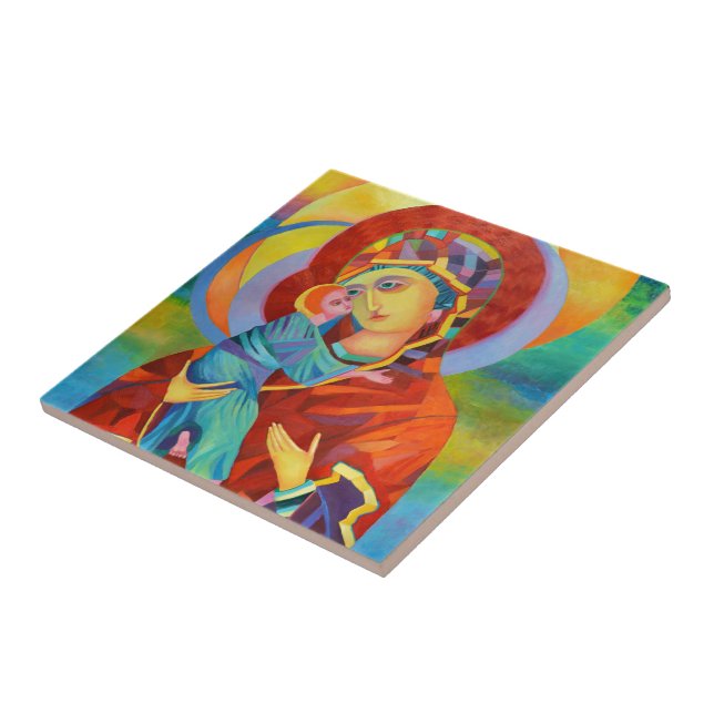 Our Lady Virgin Mary Madonna and Child Ceramic Tile (Side)