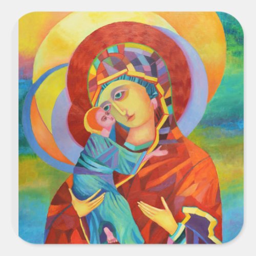 Our Lady Virgin Mary Madonna and Child Square Sticker
