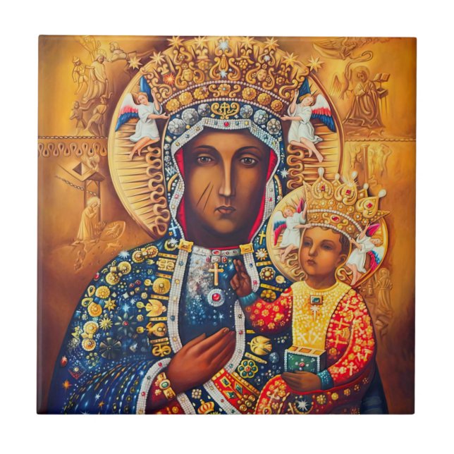 Our Lady Virgin Mary Vladimir Czestochowa Catholic Ceramic Tile (Front)
