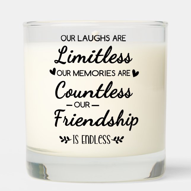 Our Laughs Are Limitless Friendship Quote Scented Candle (Front)