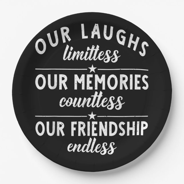 Our Laughs limitless Memories countless Friendship Paper Plates (Front)