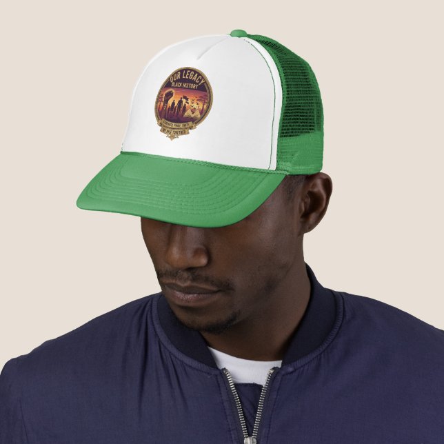 Our Legacy Black History Green Trucker Hat (In Situ)