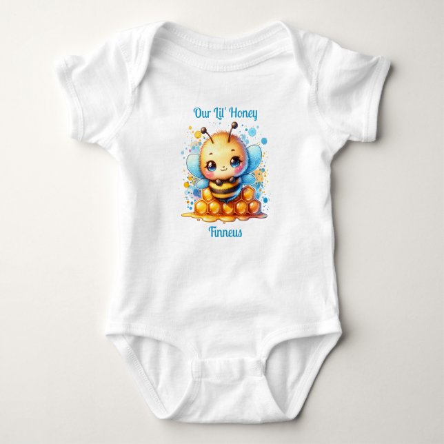 Our Lil' Honey | Honey bee themed Personalized Baby Bodysuit (Front)