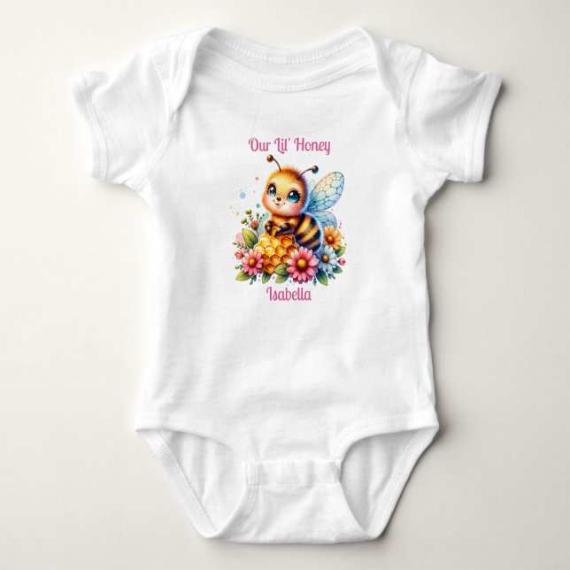 Our Lil' Honey | Honey bee themed Personalized Baby Bodysuit (Front)
