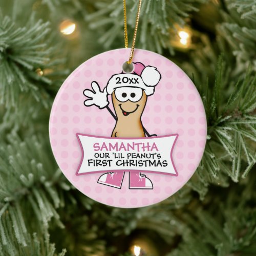 Our Lil Peanuts First Christmas pink Ceramic Ornament
