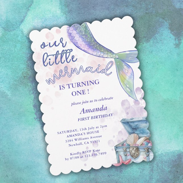 Our Litte Mermaid Girls 1st Birthday Party  Invitation (Creator Uploaded)
