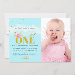 Our Little Angel 1st Birthday Baby Girl Party Invitation | Zazzle