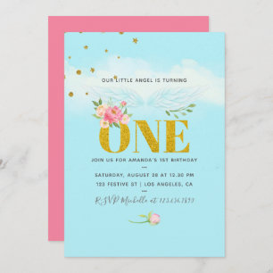 Our Little Angel 1st Birthday Baby Girl Party Invitation