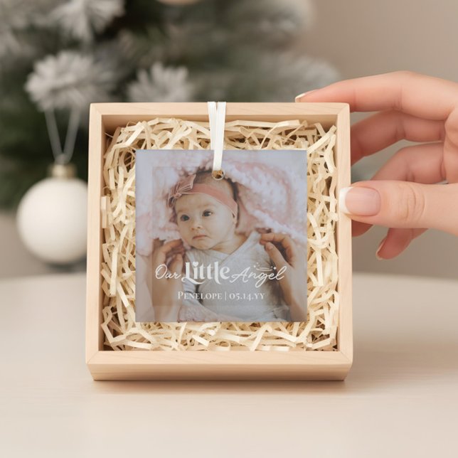 Our Little Angel Sweet Newborn Baby Photo Keepsake Glass Ornament (Our Little Angel Sweet Newborn Baby Photo Keepsake Glass Ornament)