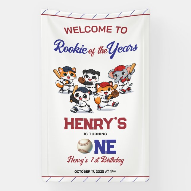 Our Little Animals Baseball 1st Birthday Party Banner (Vertical)