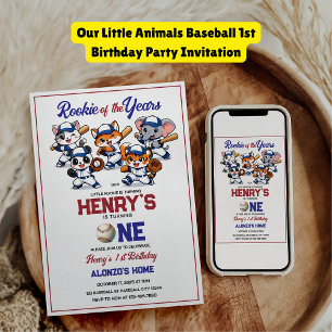 Our Little Animals Baseball 1st Birthday Party Invitation