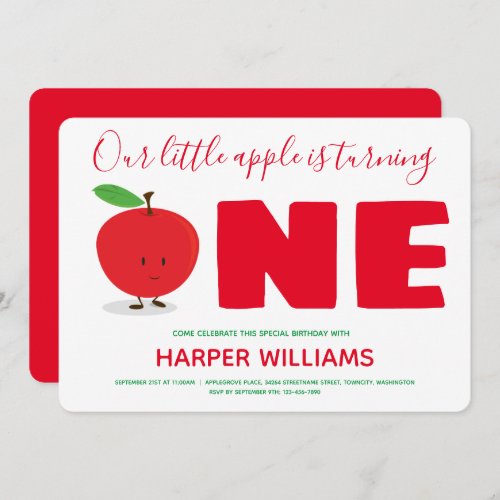 Our Little Apple Turning One First Birthday Red Invitation