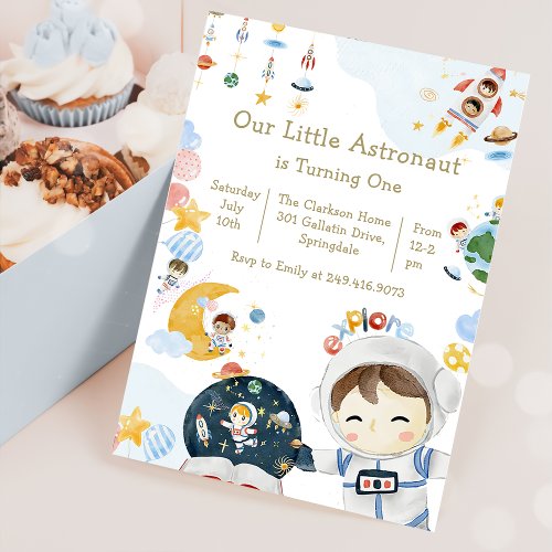 Our Little Astronaut Theme Birthday Party Invitation