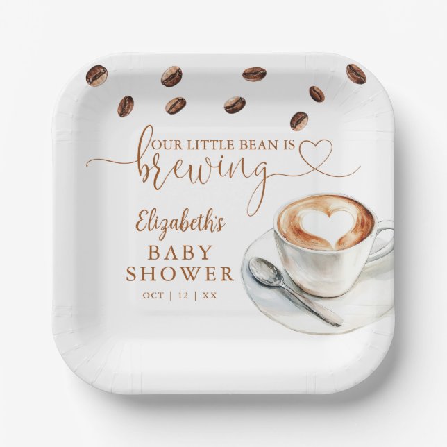 Our Little Bean Is Brewing Coffee Baby Shower Paper Plates (Front)