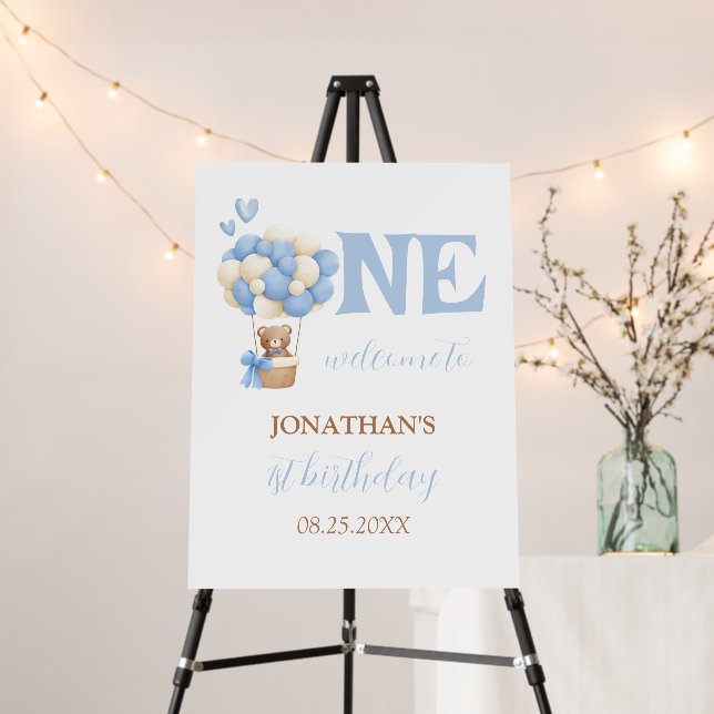 Our Little Bear Hot Air Balloon 1st Birthday Foam Board (In Situ (Stand))