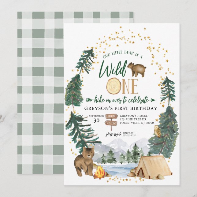 Our Little Bear is a Wild One Birthday Invitation (Front/Back)