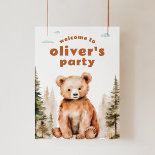 Our Little Bear Is One 1st Birthday Welcome Sign