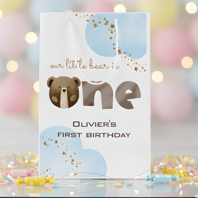 Our little bear is one baby birthday medium gift bag (Creator Uploaded)