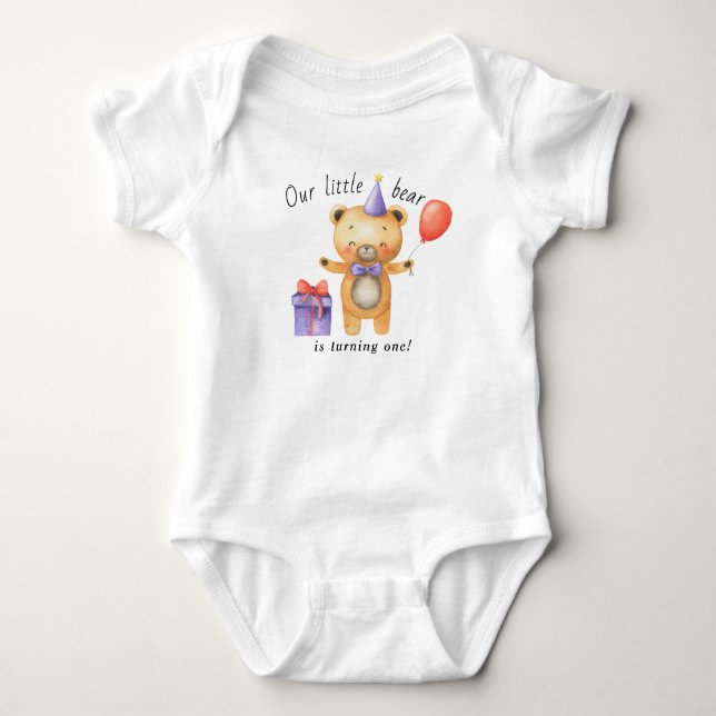 Our Little Bear is turning one Kids Birthday Baby Bodysuit (Front)