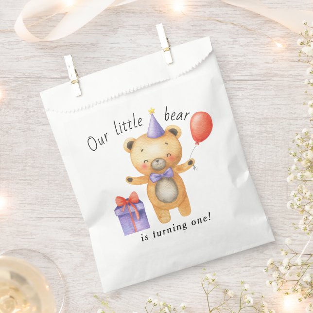 Our Little Bear is turning one Kids Birthday Favor Bag (Clipped)