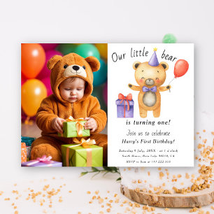 Our Little Bear Is Turning One Kids Birthday  Invitation