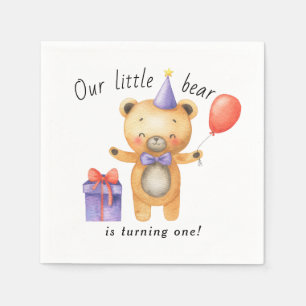 Our Little Bear is turning one Kids Birthday Napkins