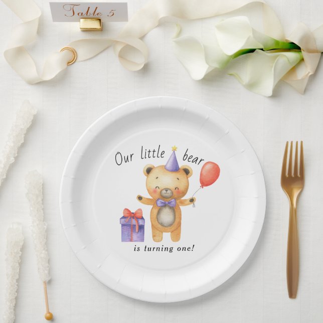Our Little Bear is turning one Kids Birthday Paper Plates (Wedding)