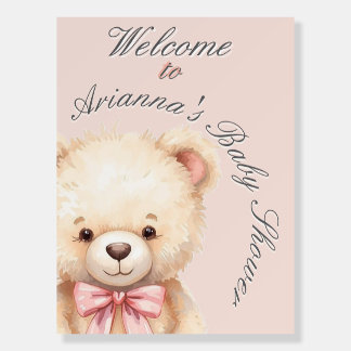 Our Little Bear on the Way Pink Bow Baby Shower Foam Board