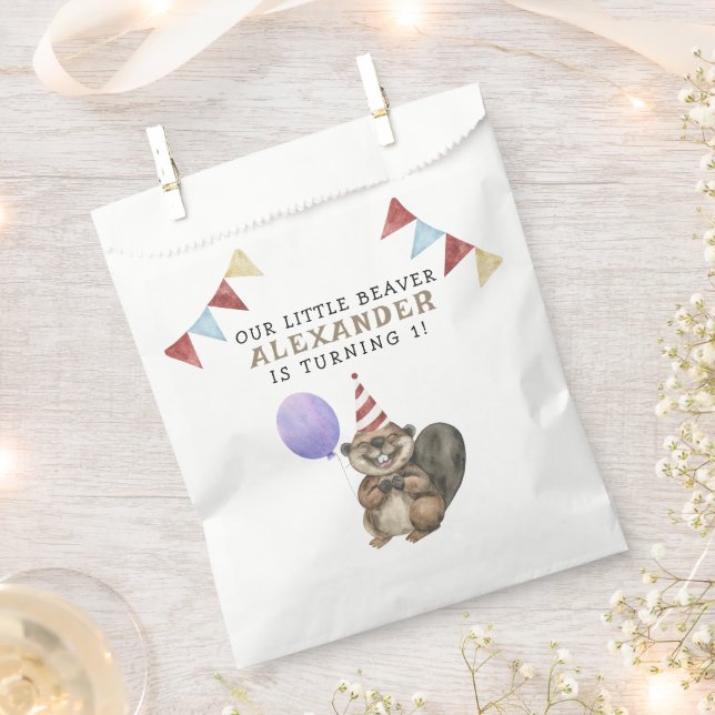 Our Little Beaver 1st Birthday Party Favor Bag (Clipped)