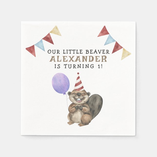Our Little Beaver 1st Birthday Party Napkins (Front)