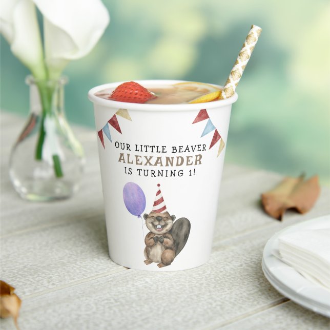 Our Little Beaver 1st Birthday Party Paper Cups (Insitu)