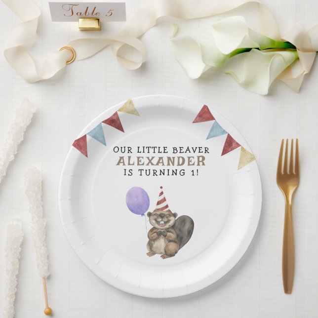 Our Little Beaver 1st Birthday Party Paper Plates (Wedding)