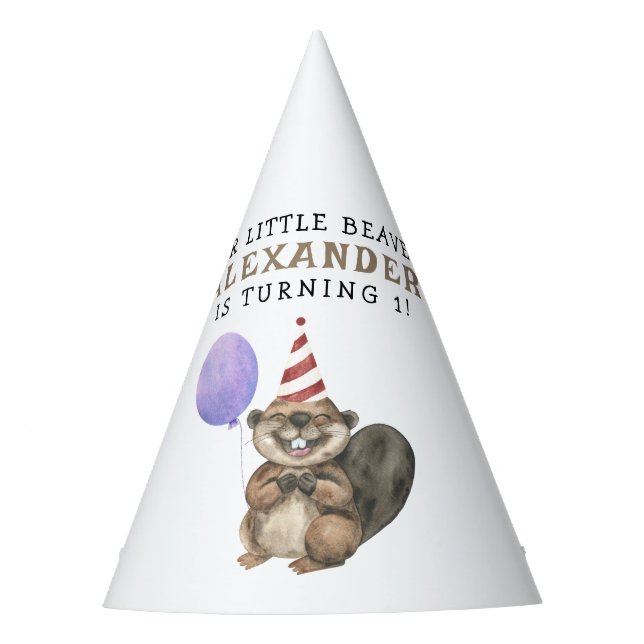 Our Little Beaver 1st Birthday Party Party Hat (Front)