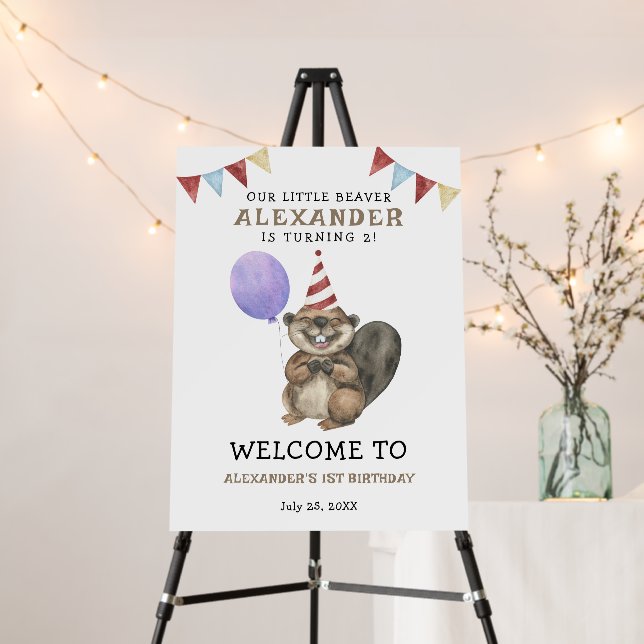 Our Little Beaver 2nd Birthday Party Welcome Foam Board (In Situ (Stand))