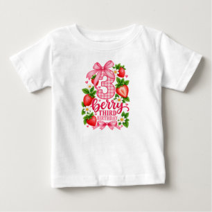 Our Little Berry Is Three Strawberry 3rd Birthday Baby T-Shirt