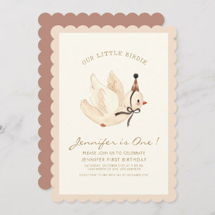 Our little Birdie Watercolor Minimal Baby Birthday Invitation