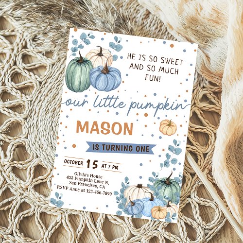 Our Little Blue Pumpkin Fall Birthday Party Invitation