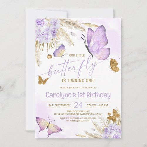 Our Little Boho Purple Butterfly Birthday Invitation