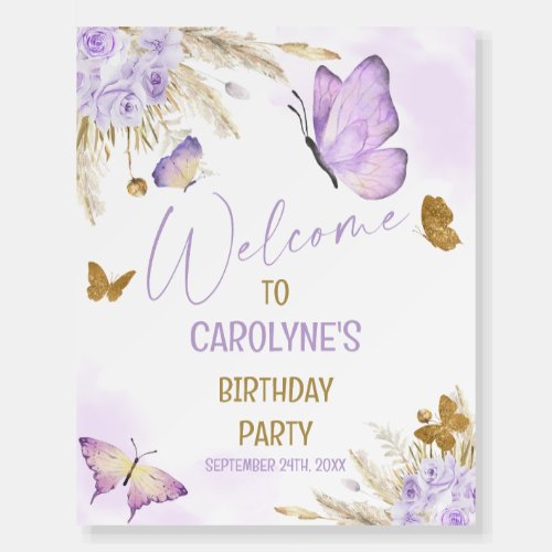 Our Little Boho Purple Butterfly Welcome Sign