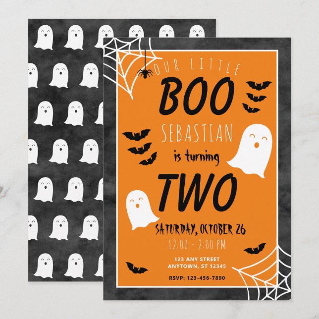  Our Little Boo 2nd Birthday Ghost Halloween Invitation (Front/Back)