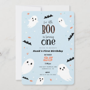 Our Little Boo Blue Halloween First Birthday Invitation