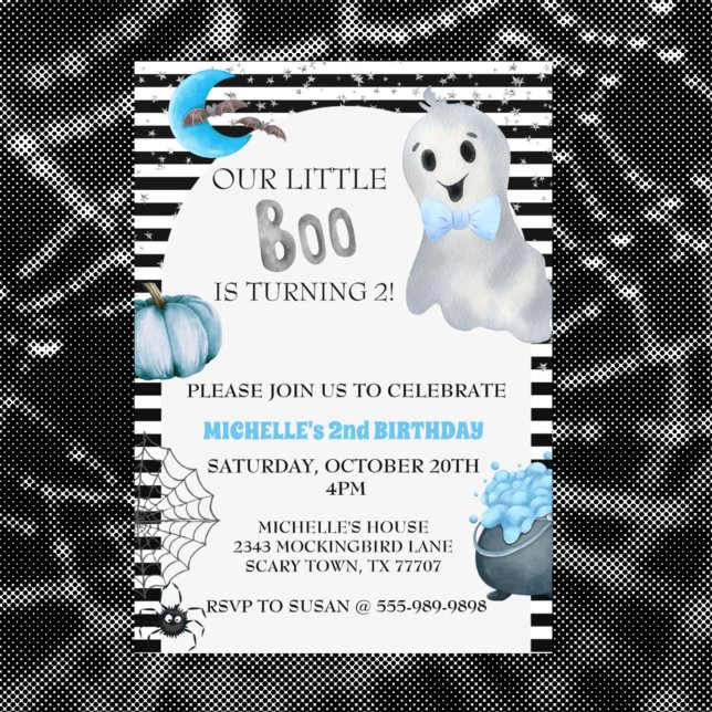 Our little Boo Cute Ghost Blue Birthday party  Invitation (Creator Uploaded)