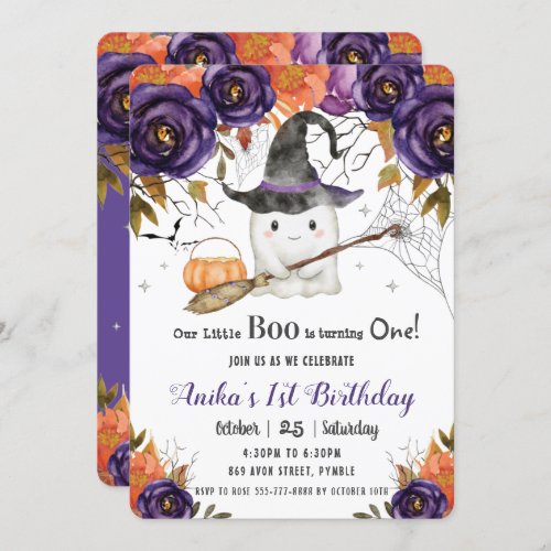 Our Little Boo Cute Ghost Halloween 1st Birthday  Invitation