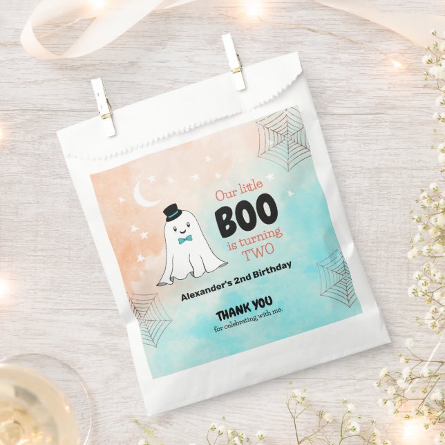 Our Little Boo Cute Ghost With Hat 2nd Birthday Favor Bag (Clipped)